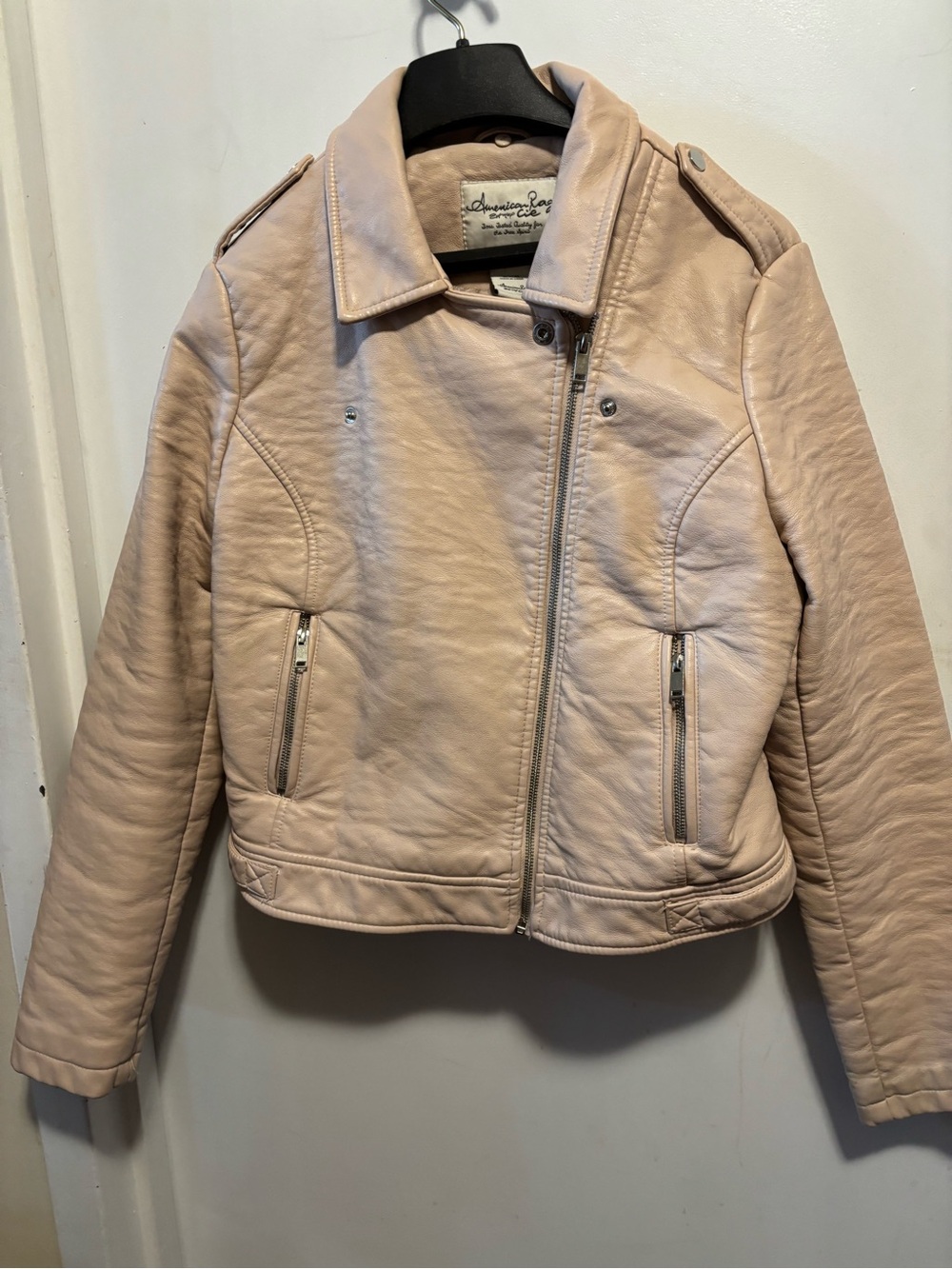 American Rag Pale Blush Faux Leather Moto Jacket